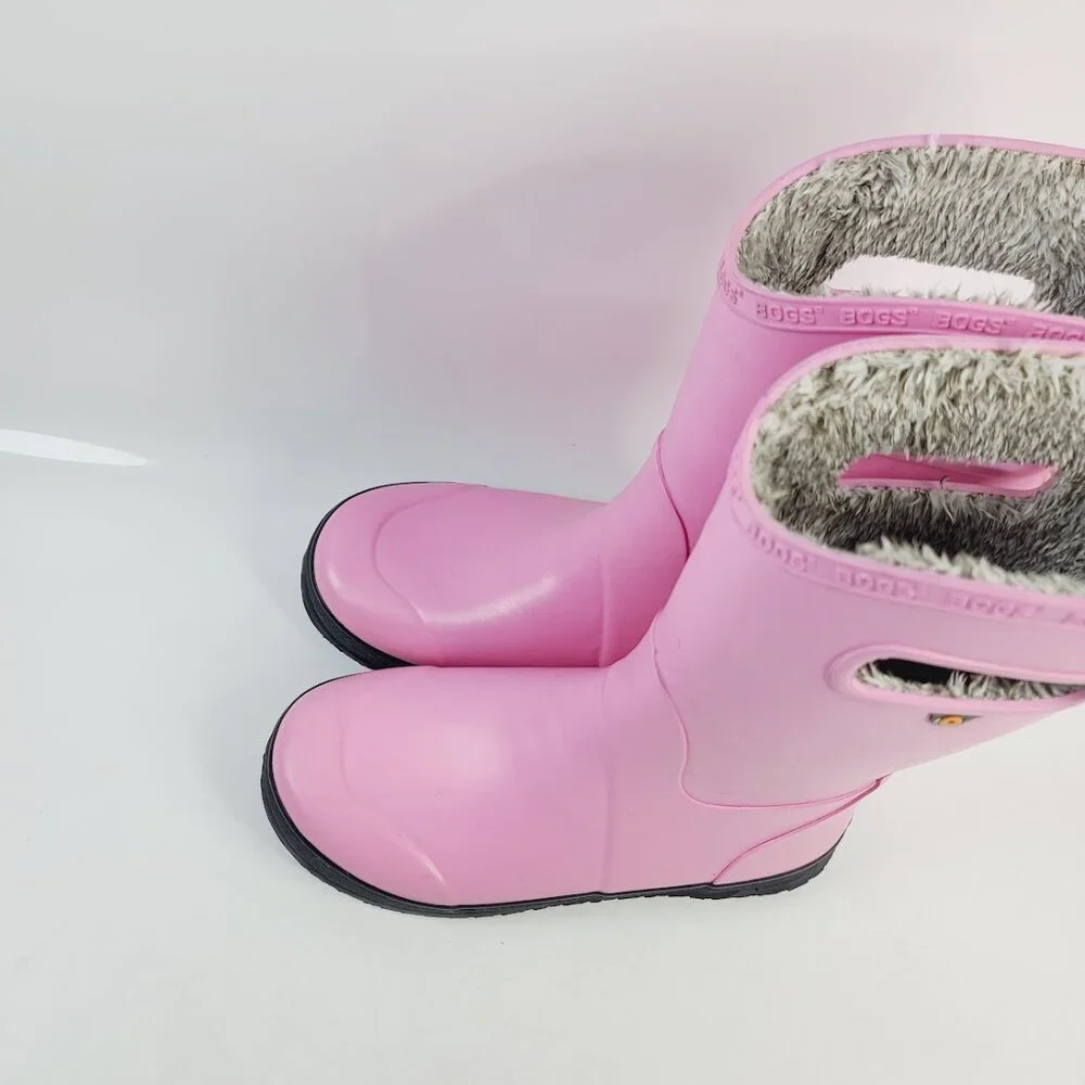 Bogs Girl's‎ Pink Gray Classic II Rubber Fur Mid-Calf Rain Boots Size 6